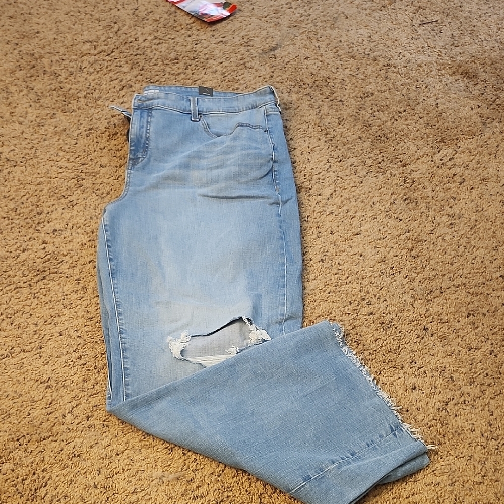 Torrid Light Blue Cropped Jeans with Distressed Detail